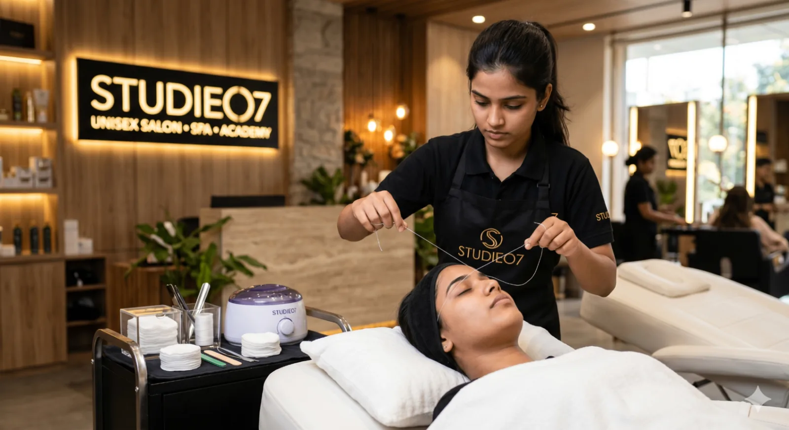 Threading and waxing service at Studieo7 Virugambakkam