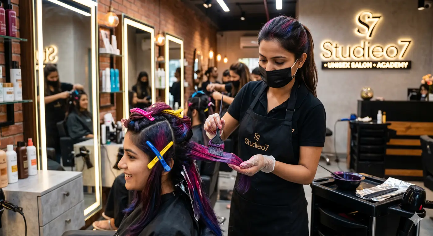 Global hair colour service at Studieo7 Virugambakkam